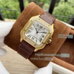 Cartier Santos lady Ultra-thin Yellow Gold Leather Strap Watch Replica